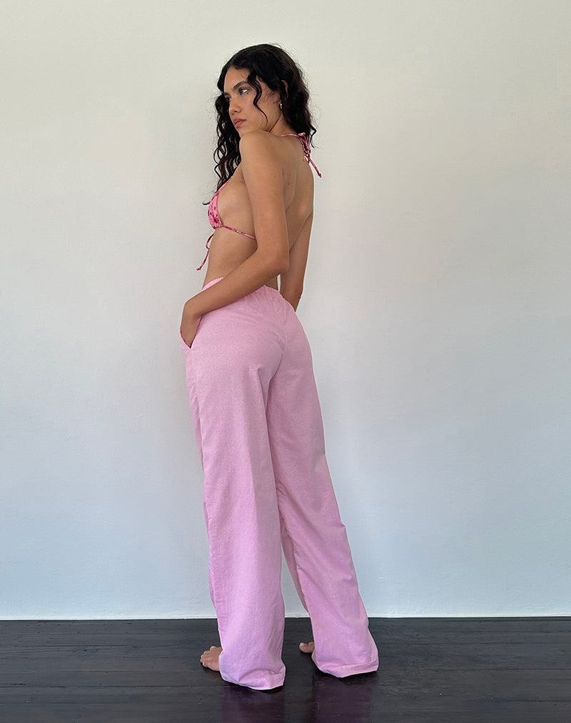 Motel Rocks Wasic Leveät Leg Linen Naisten Suorat Housut Pinkki | FWF5470LA