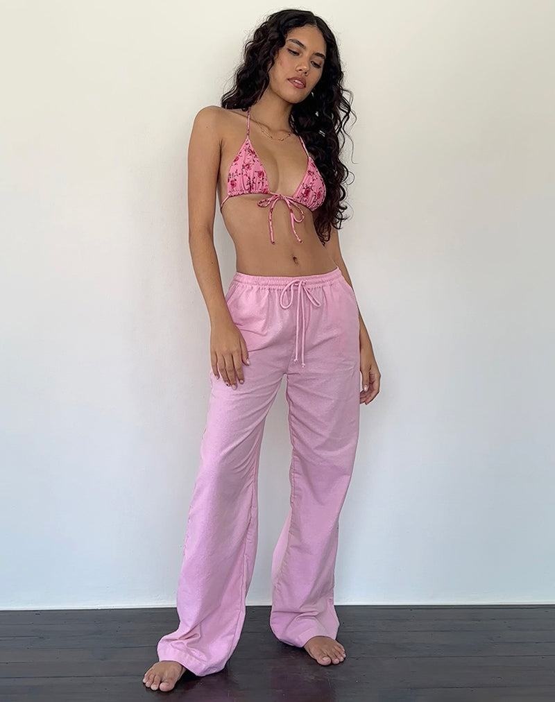 Motel Rocks Wasic Leveät Leg Linen Naisten Suorat Housut Pinkki | FWF5470LA