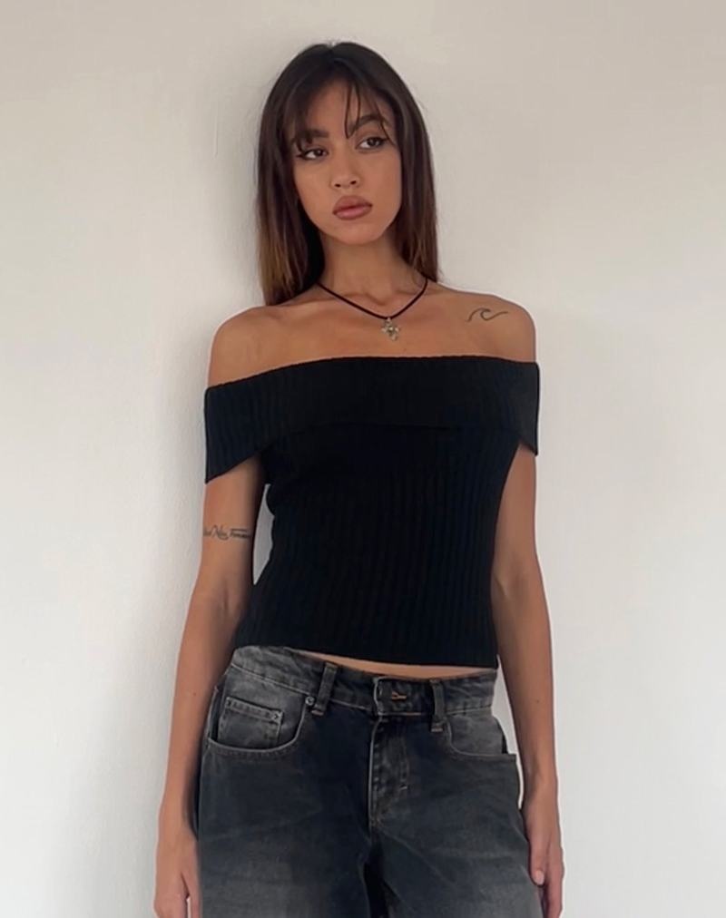 Motel Rocks Wilda Bardot Bow Back Naisten T Paidat Mustat | OZG5388QS